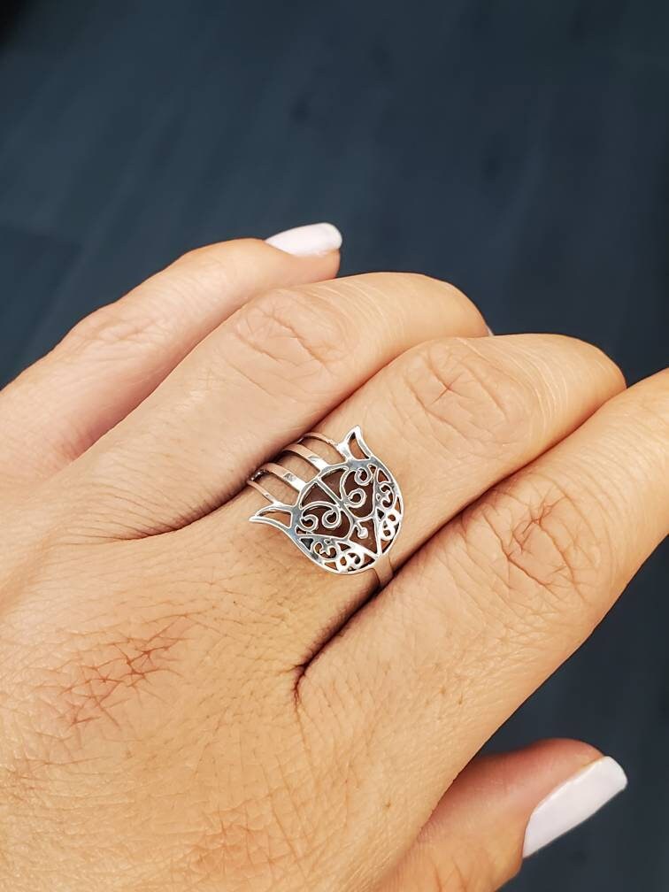 Sterling Silver Traditional Hamsa Hand Ring - view 7