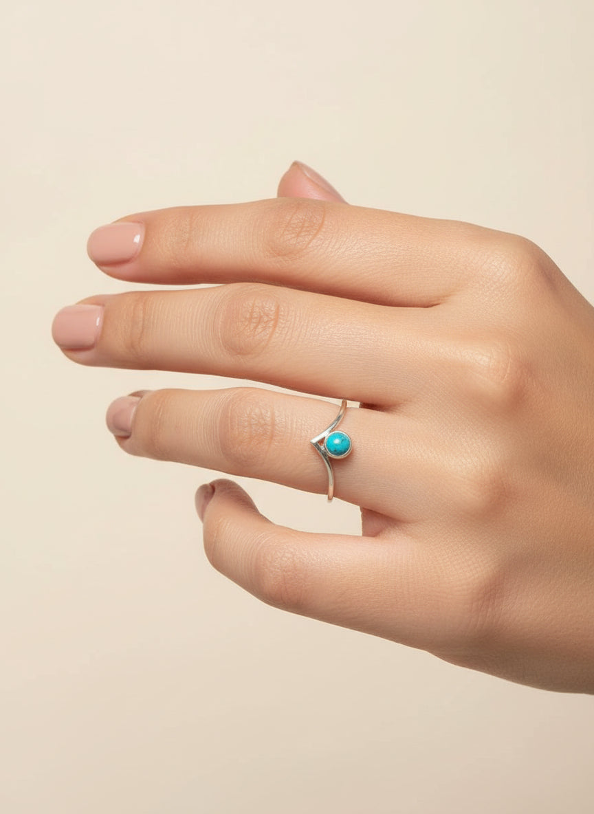 Sterling Silver Genuine Turquoise Chevron Ring - view 6