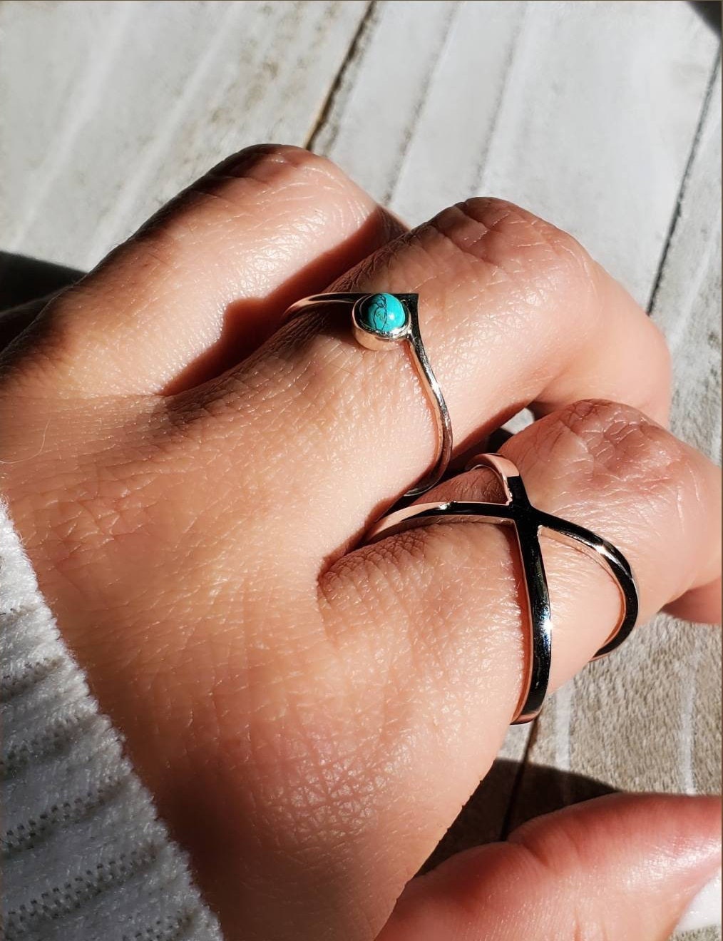 Sterling Silver Genuine Turquoise Chevron Ring - view 4