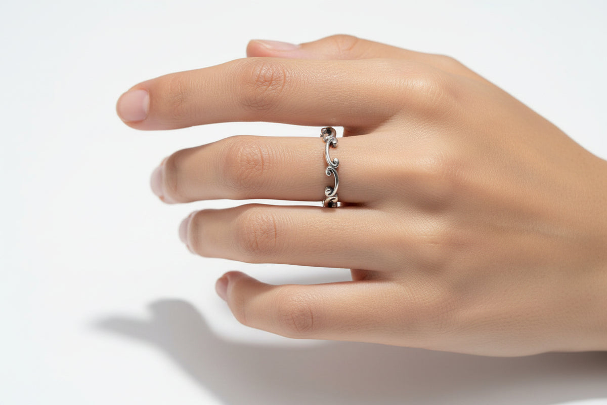Sterling Silver Dainty Swirl Band - view 2