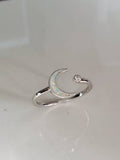 Sterling Silver Opal Crescent Moon and Star Ring - view 7