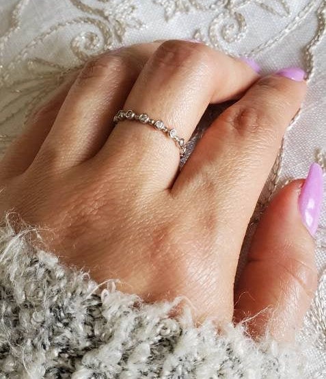 Minimalist Sterling Silver Dainty Eternity Band - view 2