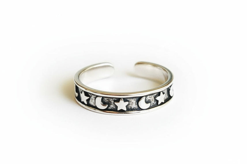Sterling Silver Adjustable Moon and Stars Midi or Toe Ring - view 8