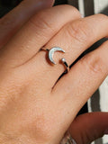 Sterling Silver Opal Crescent Moon and Star Ring - view 2