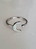 Sterling Silver Opal Crescent Moon and Star Ring