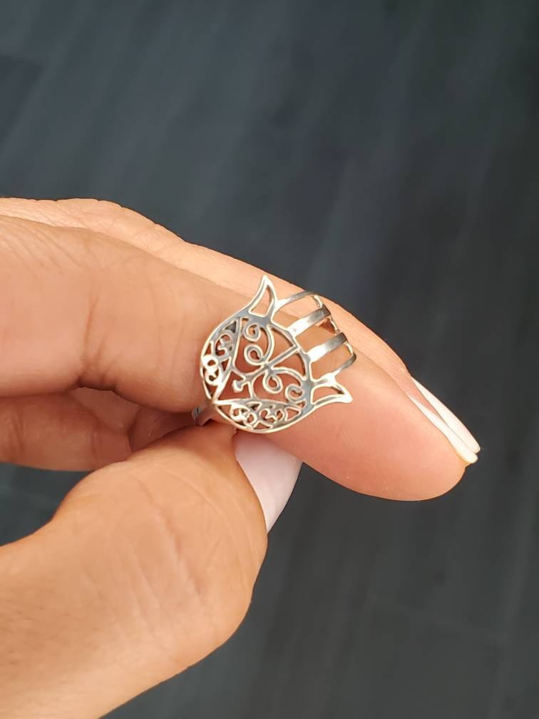 Sterling Silver Traditional Hamsa Hand Ring