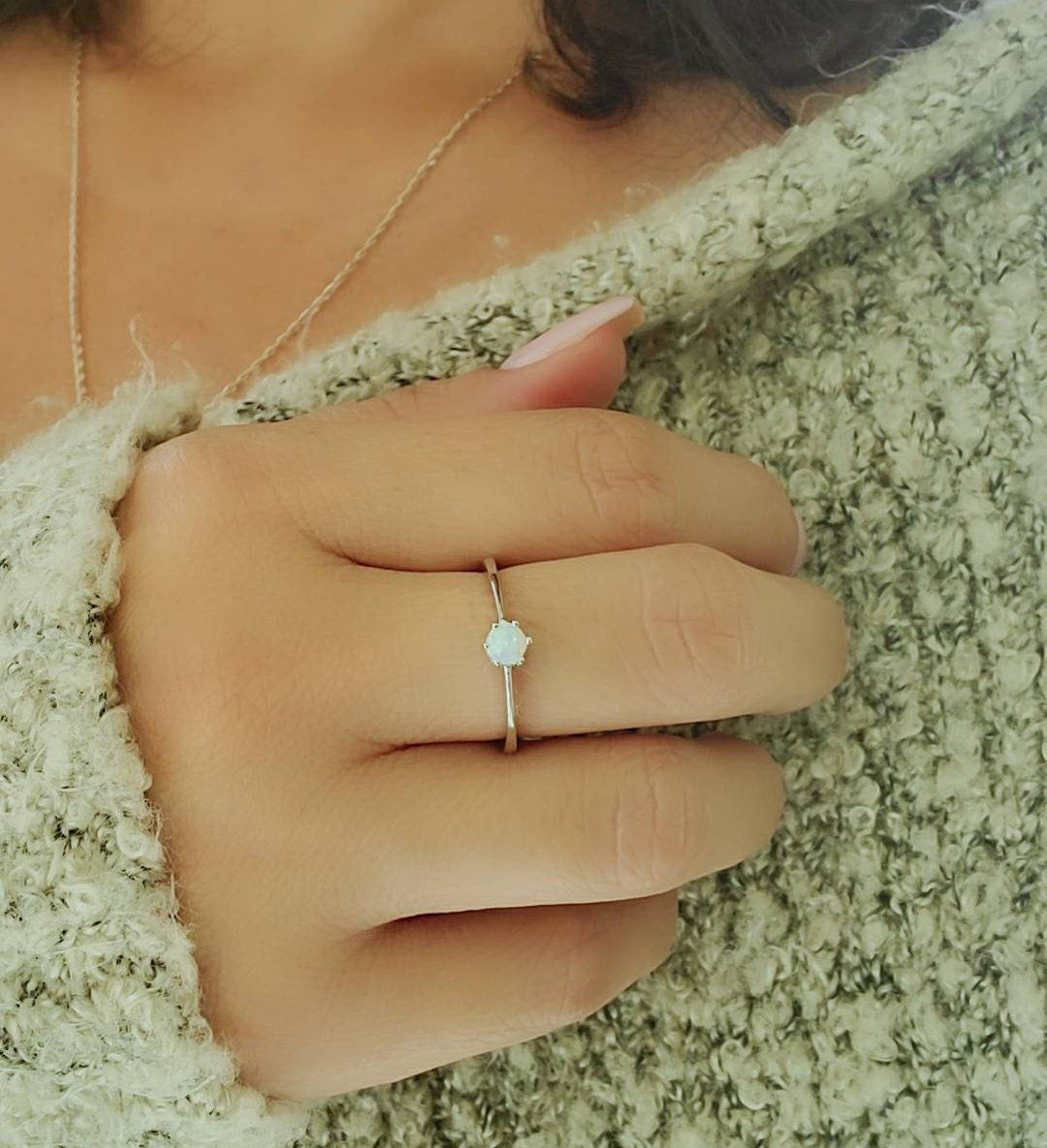 Sterling Silver Solitaire Women's White Opal Ring - view 7