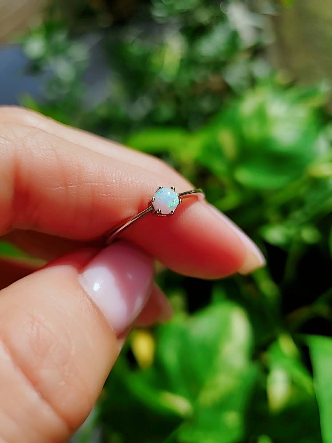 Sterling Silver Solitaire Women's White Opal Ring - view 3