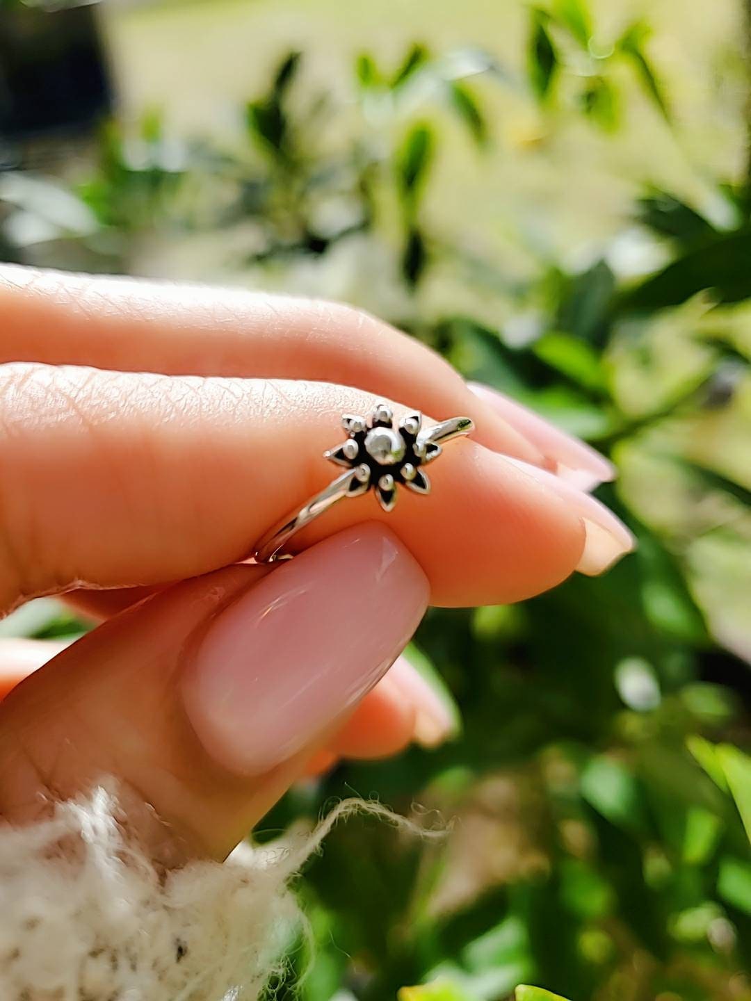 Sterling Silver Beaded Dainty Flower Bali Ring - view 8