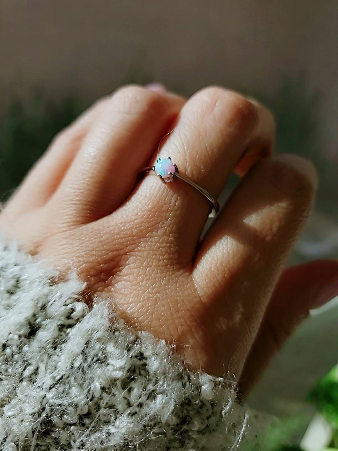 Sterling Silver Solitaire Women's White Opal Ring - view 6