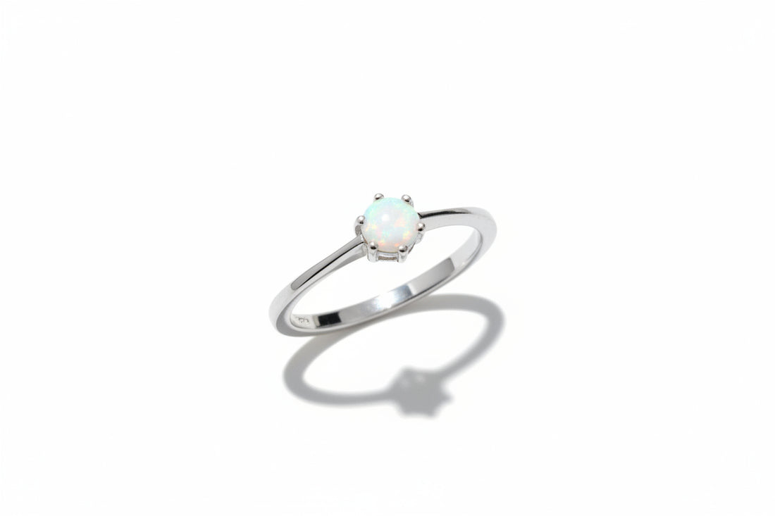 Sterling Silver Solitaire Women's White Opal Ring