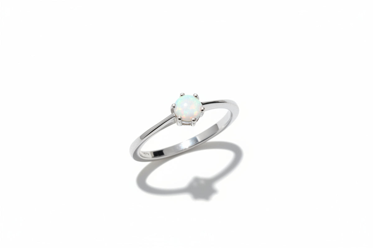 Sterling Silver Solitaire Women's White Opal Ring