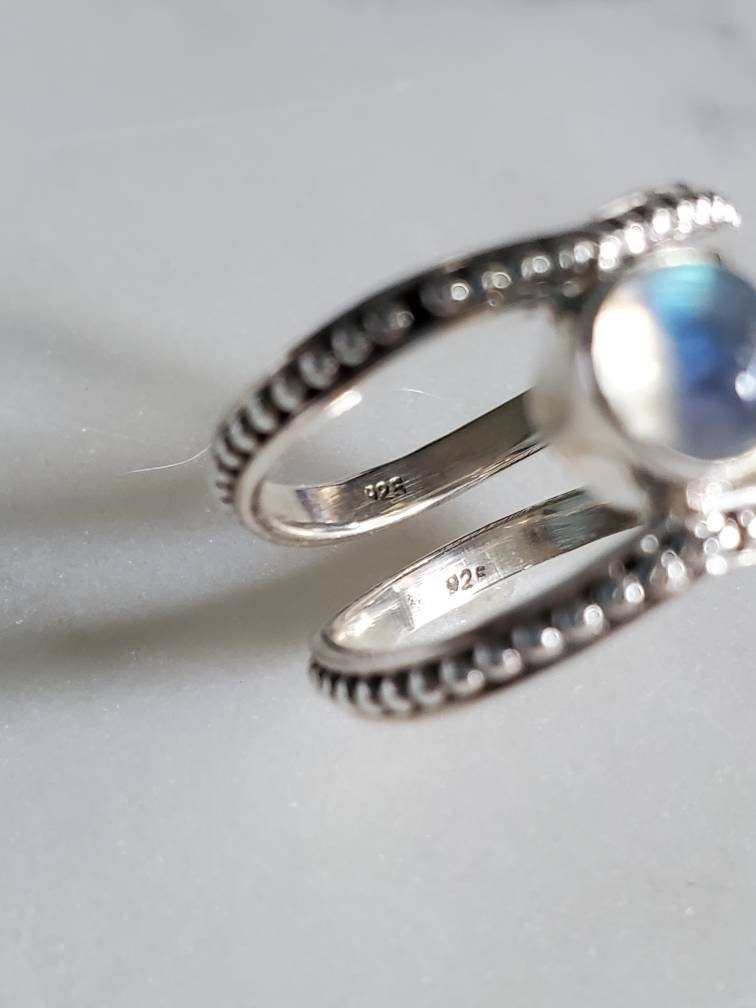 Sterling Silver Double Band Moonstone Ring - view 4