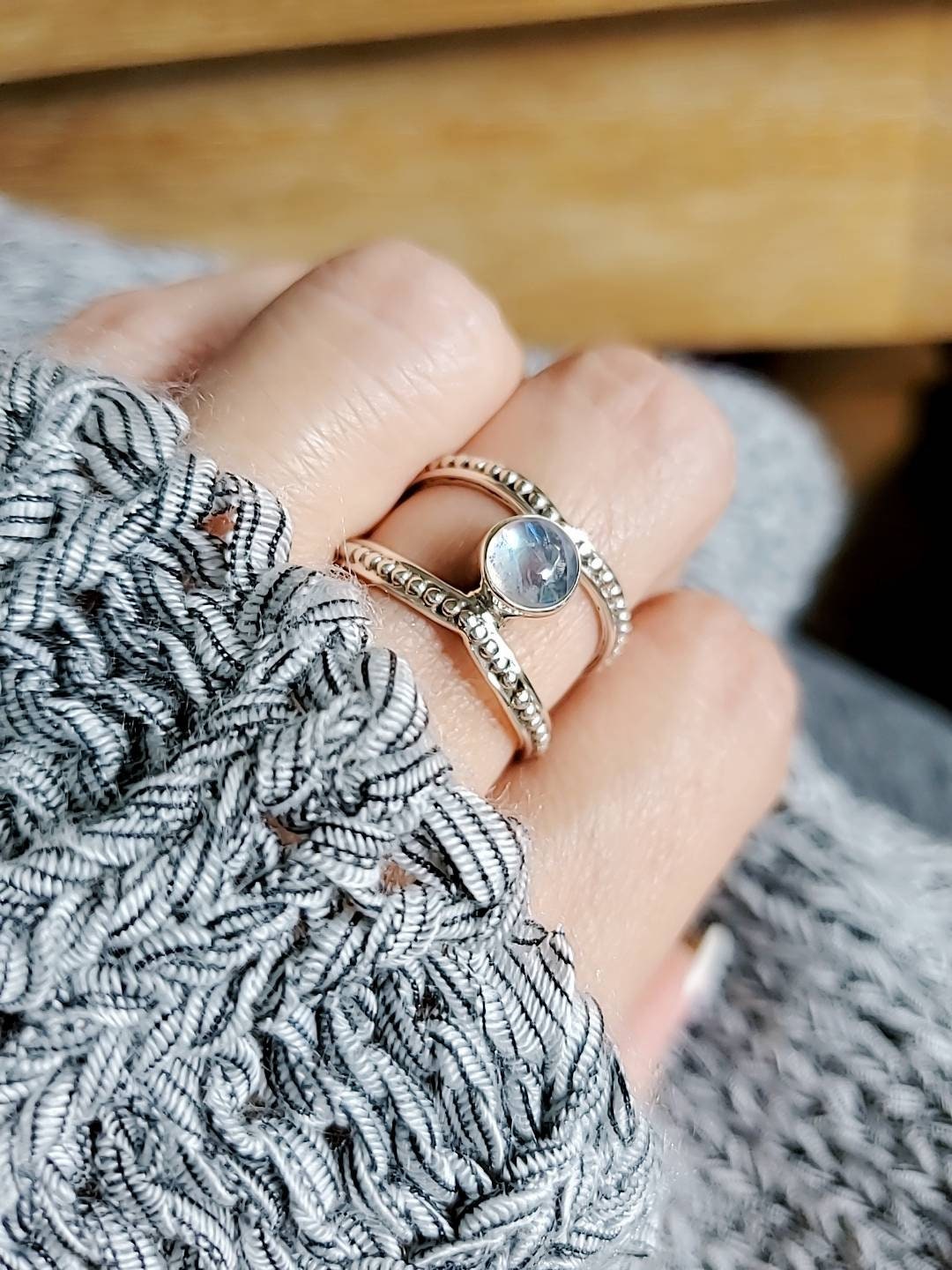 Sterling Silver Double Band Moonstone Ring