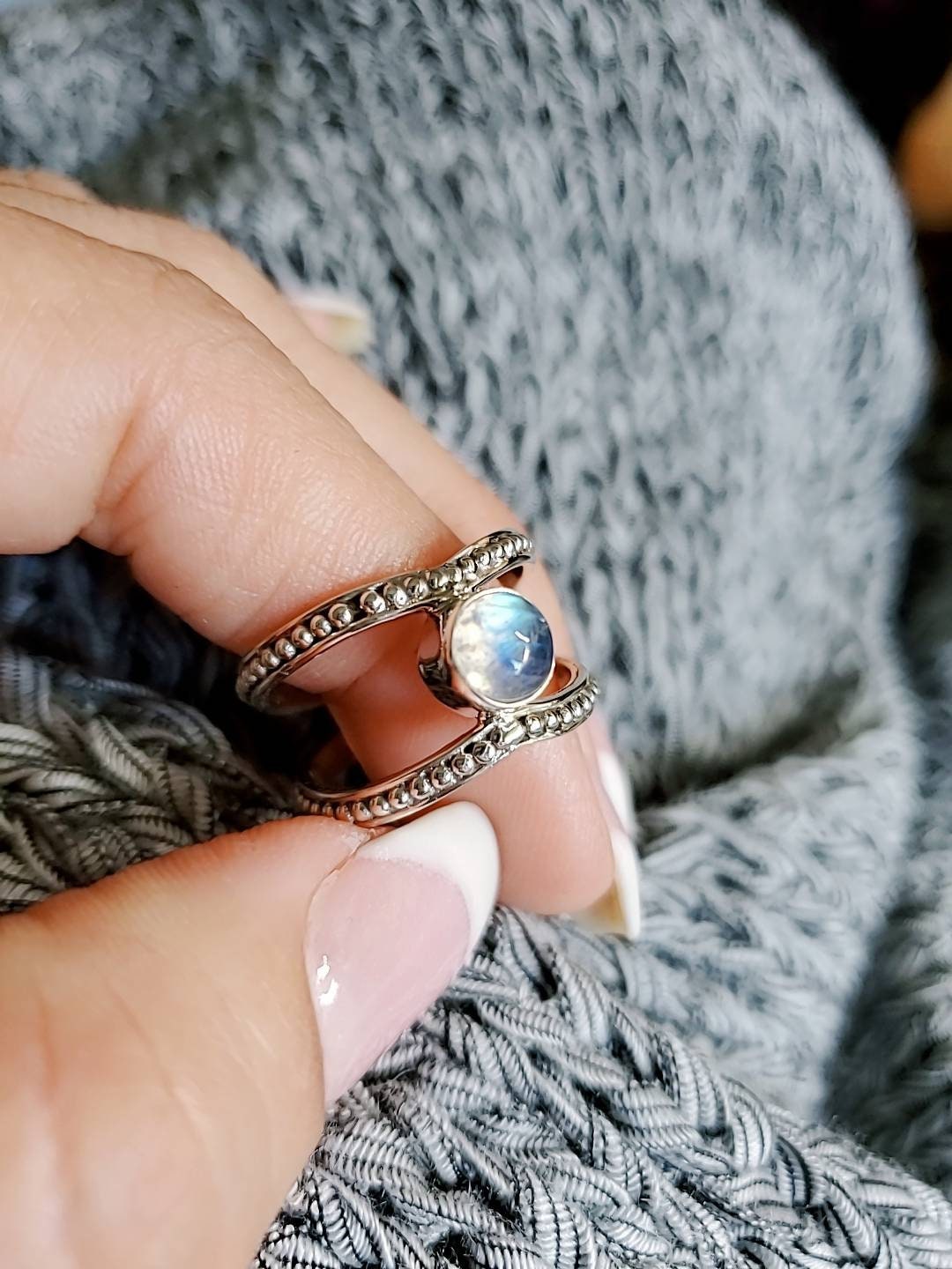 Sterling Silver Double Band Moonstone Ring - view 5
