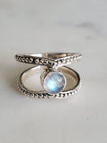 Sterling Silver Double Band Moonstone Ring - view 7