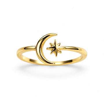 Thin Gold Moon Star Ring - view 3