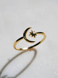 Thin Gold Moon Star Ring - view 5