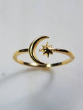 Thin Gold Moon Star Ring - view 10