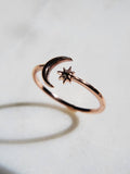 Sterling Silver Rose Gold Moon Star Ring - view 11
