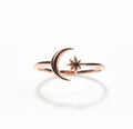 Sterling Silver Rose Gold Moon Star Ring