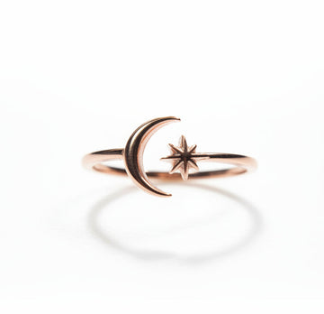 Sterling Silver Rose Gold Moon Star Ring