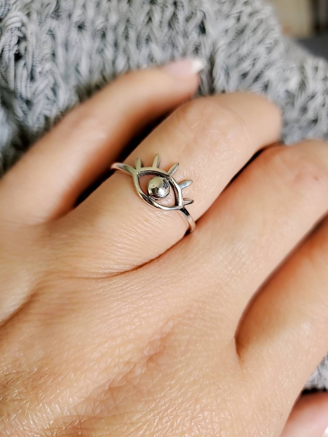 Sterling Silver Dainty Evil Eye Ring - view 2
