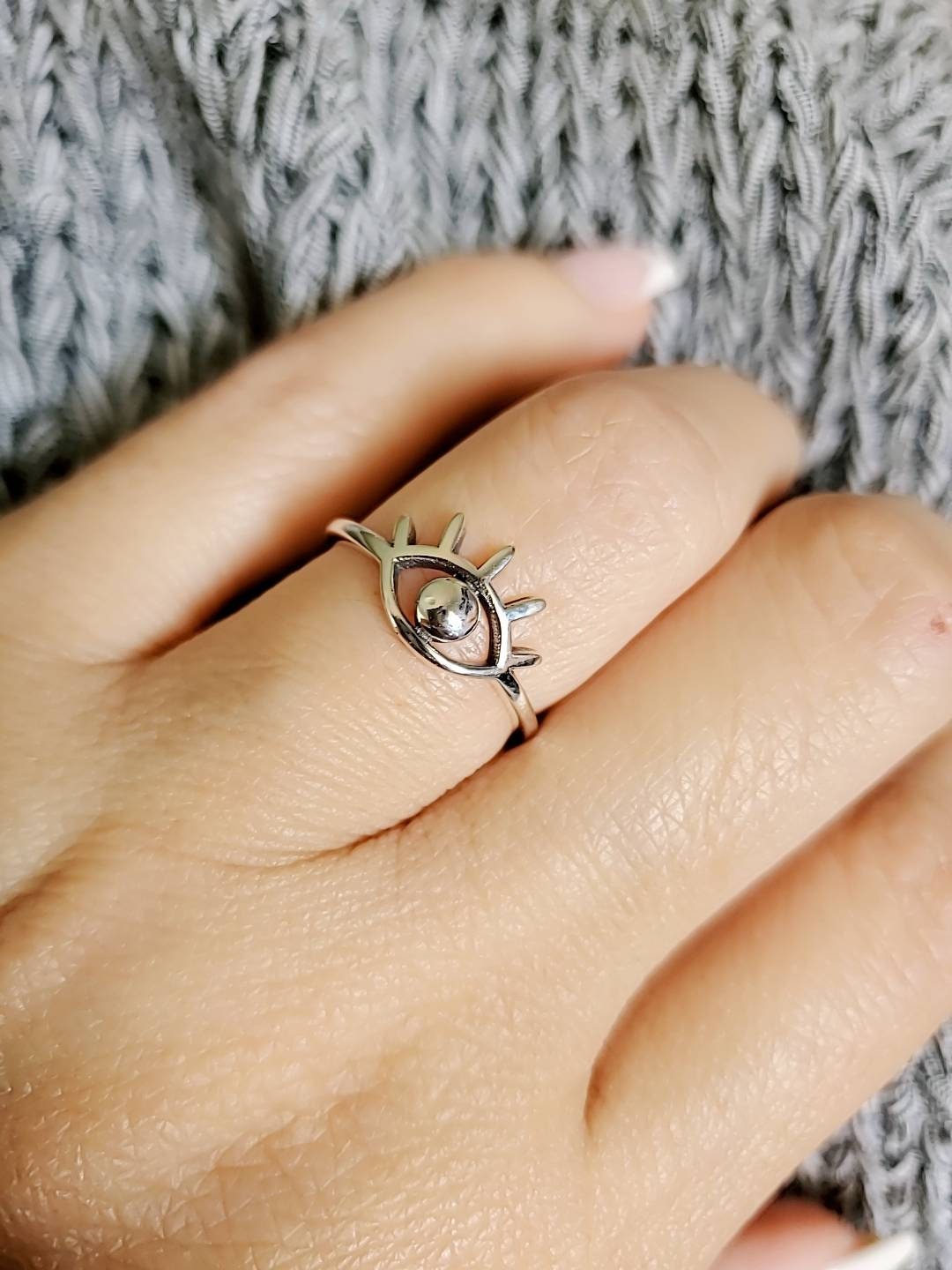 Sterling Silver Dainty Evil Eye Ring - view 4