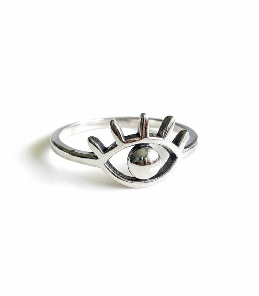 Sterling Silver Dainty Evil Eye Ring