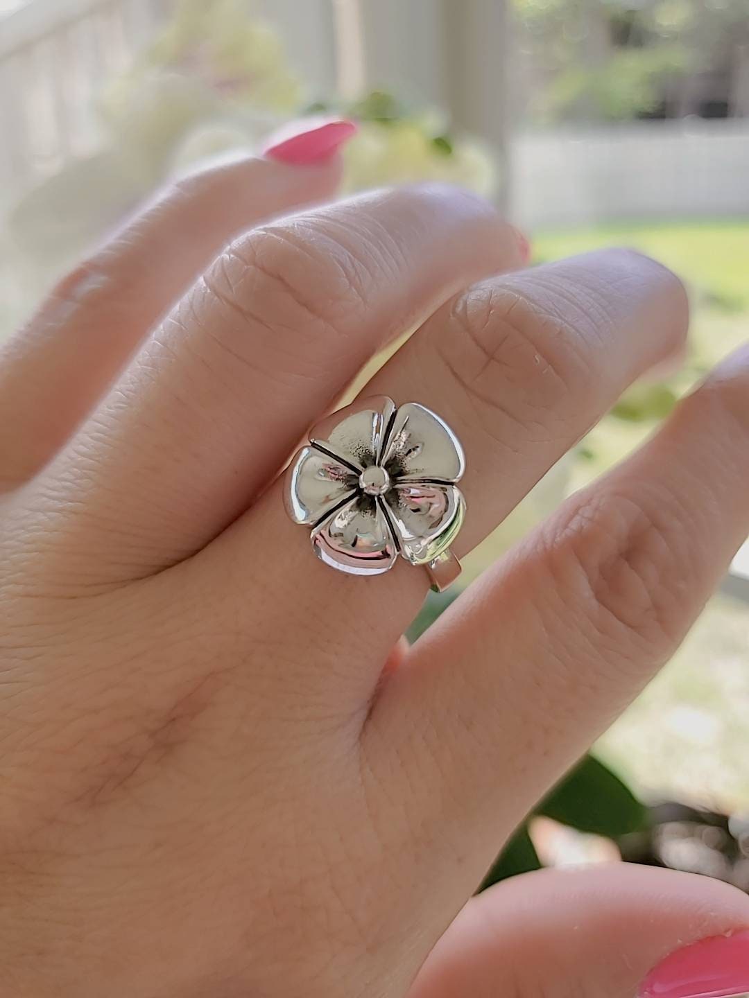 Sterling Silver Plumeria Hawaiian Flower Ring - view 4