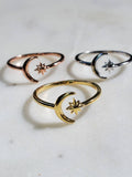 Thin Gold Moon Star Ring