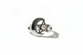 Sterling Silver Pentagram Crescent Moon Ring