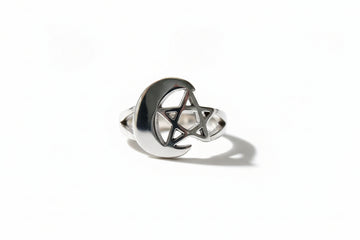 Sterling Silver Pentagram Crescent Moon Ring