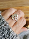 Sterling Silver Pentagram Crescent Moon Ring - view 2