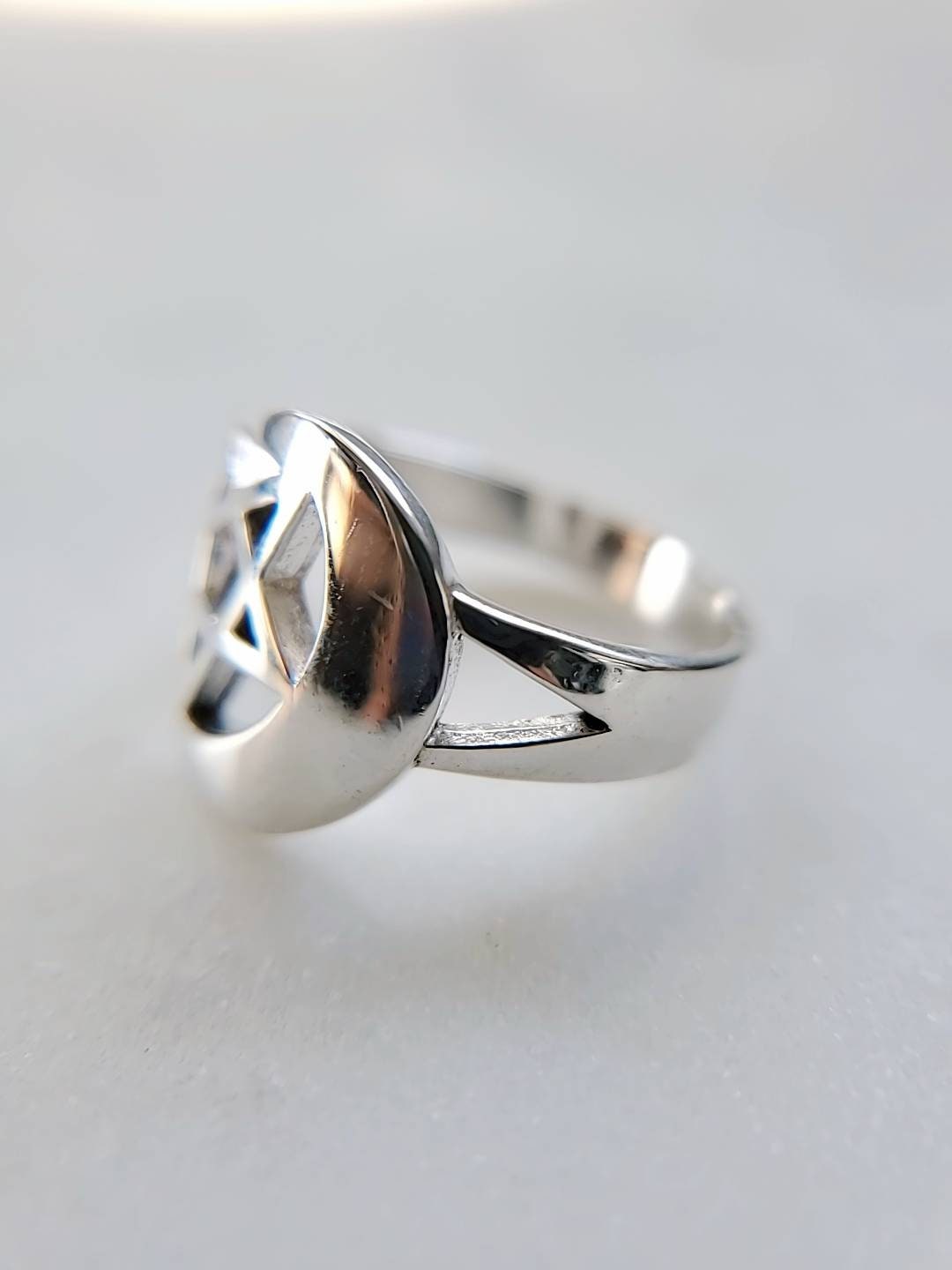 Sterling Silver Pentagram Crescent Moon Ring - view 6