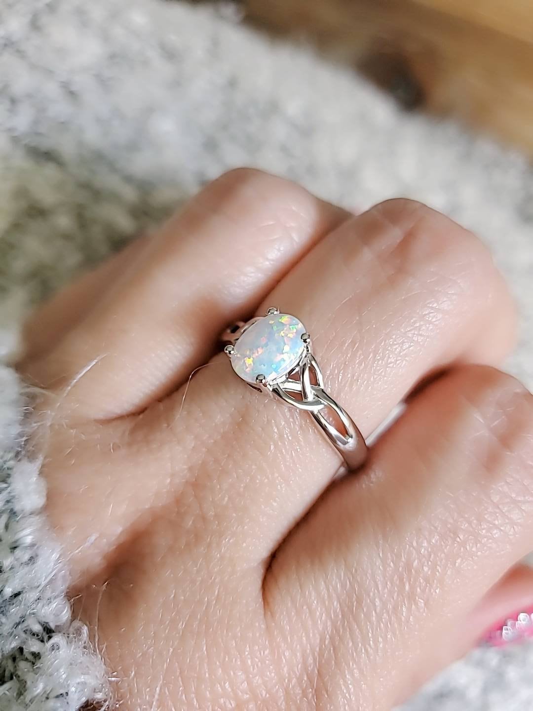 Sterling Silver White Opal Celtic Ring - view 4