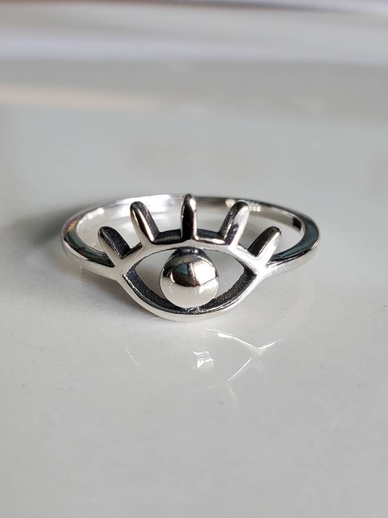 Sterling Silver Dainty Evil Eye Ring - view 5
