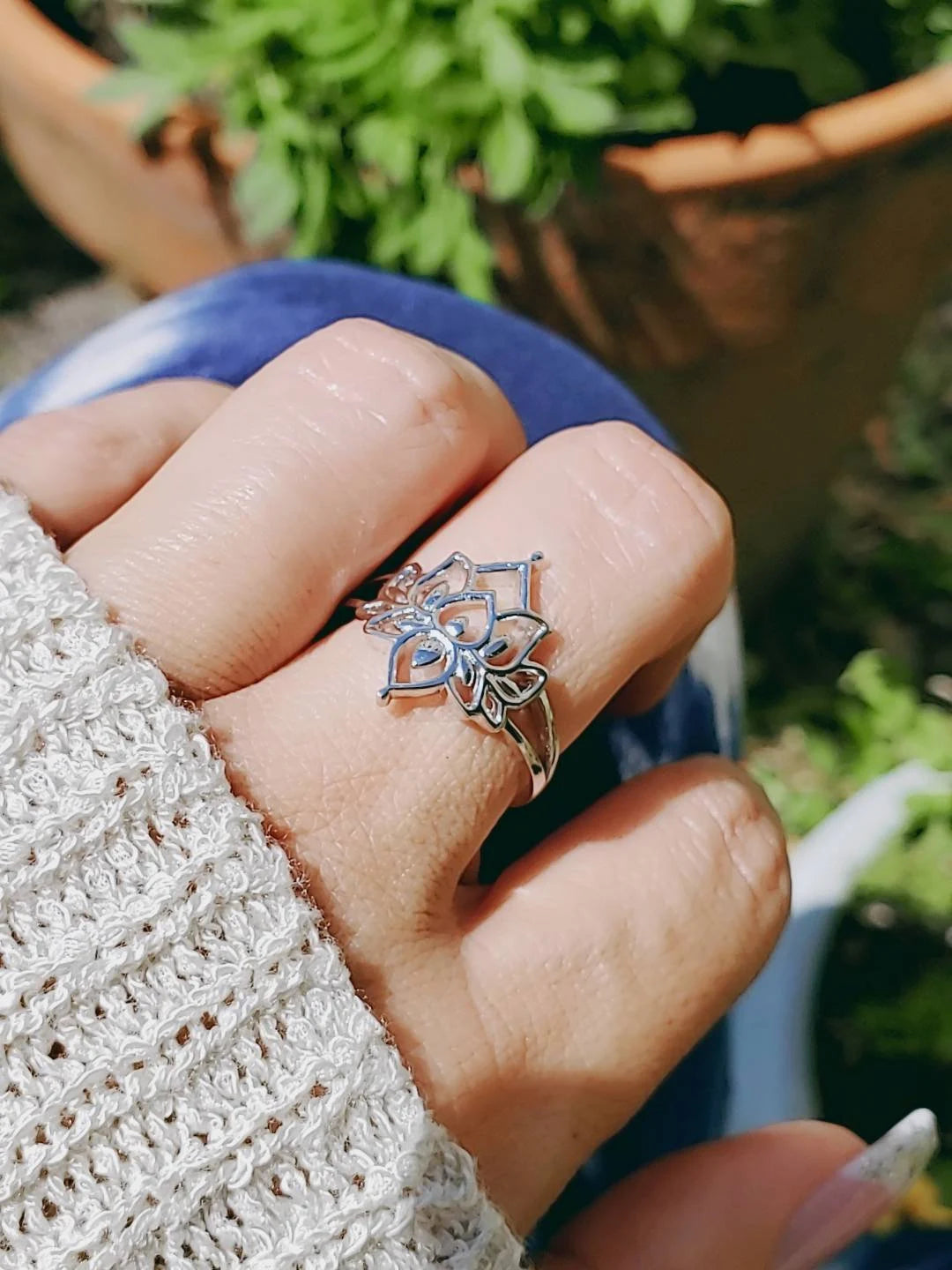 Sterling Silver Lotus Mandala Ring - view 7