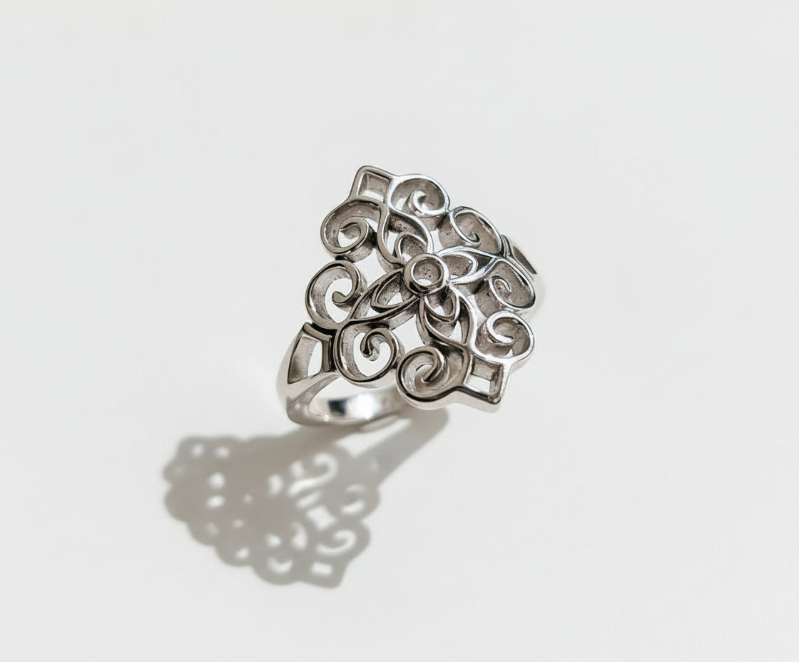 High Polished Sterling Silver Vines Ring