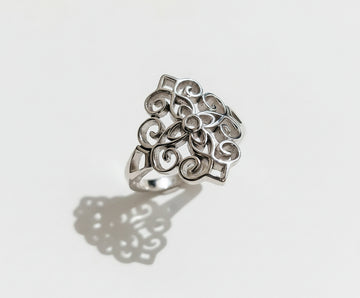 High Polished Sterling Silver Vines Ring