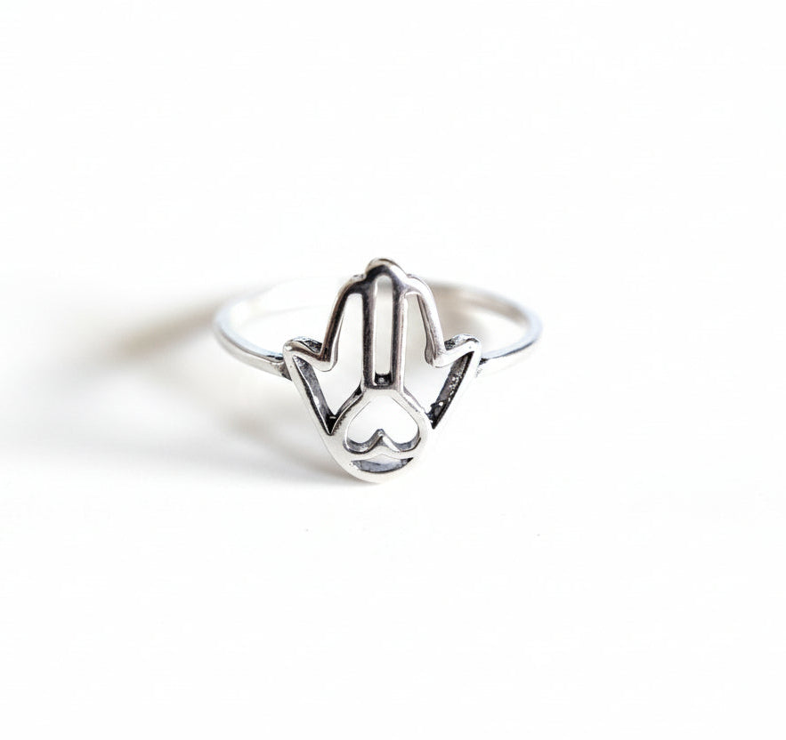 Sterling Silver Minimalist Hamsa Protection Amulet Ring - view 3