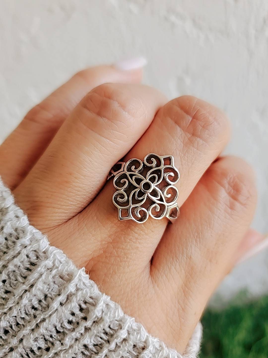 High Polished Sterling Silver Vines Ring - view 6