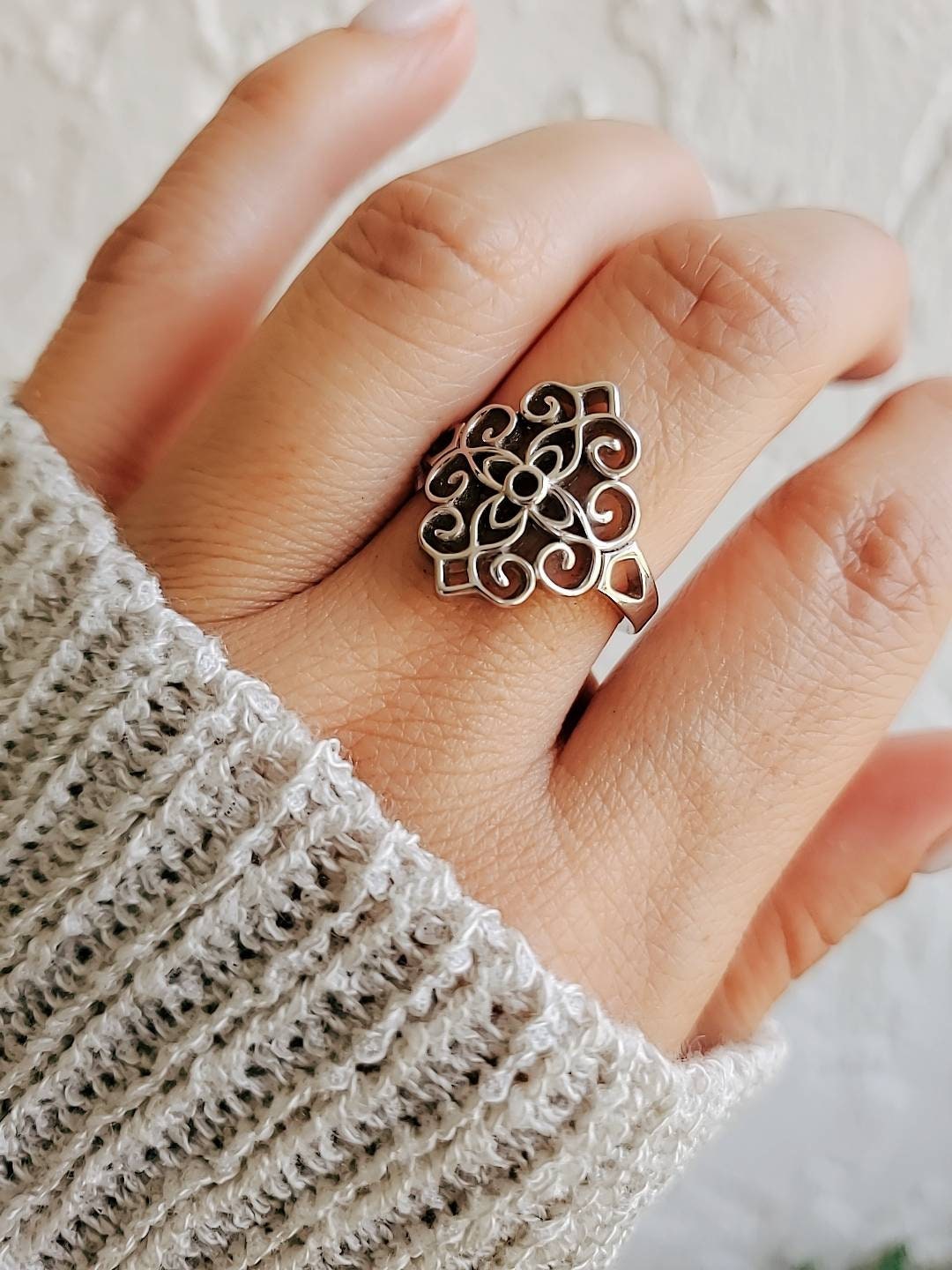 High Polished Sterling Silver Vines Ring - view 8