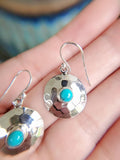Sterling Silver 925 Handmade Hammered Turquoise Drop Earrings - view 3