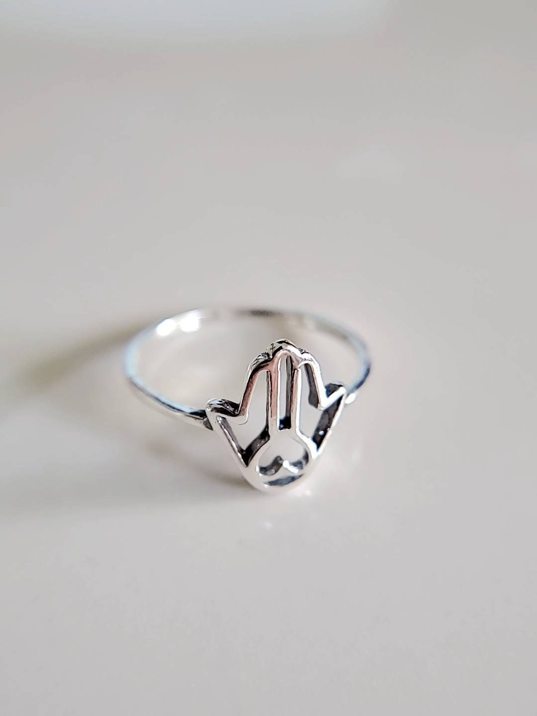 Sterling Silver Minimalist Hamsa Protection Amulet Ring - view 5