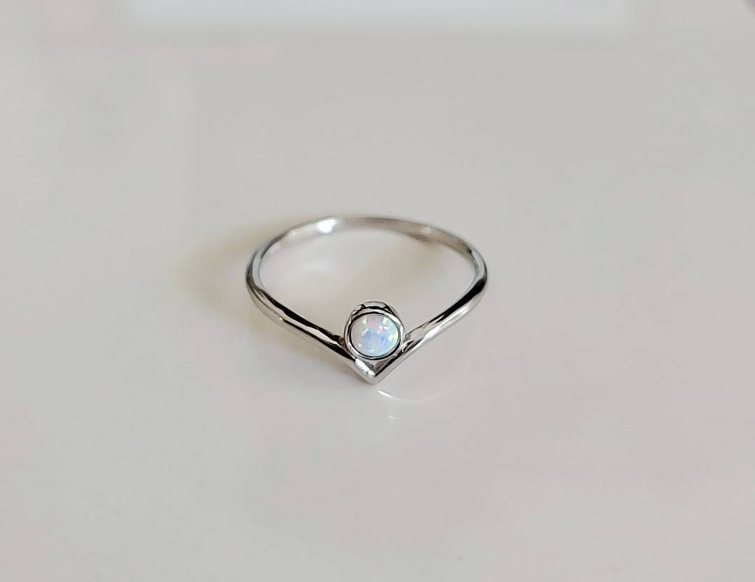 Sterling Silver White Opal Chevron Ring - view 7