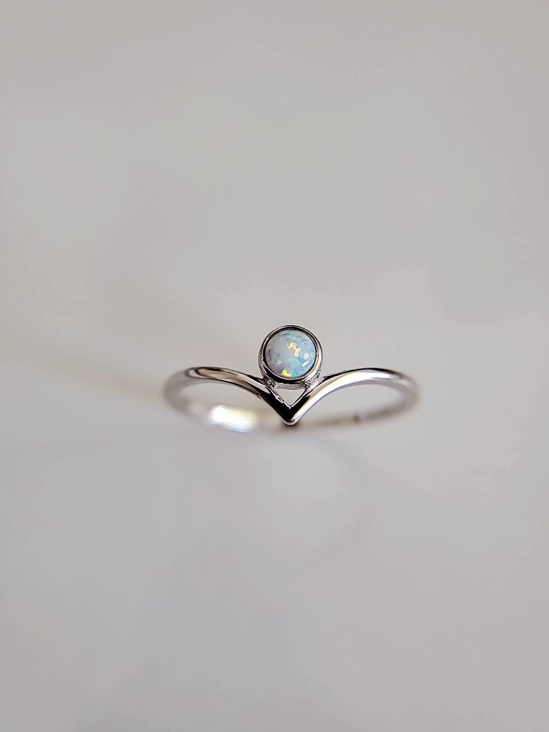 Sterling Silver White Opal Chevron Ring - view 10
