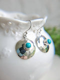 Sterling Silver 925 Handmade Hammered Turquoise Drop Earrings - view 7