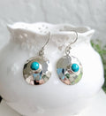 Sterling Silver 925 Handmade Hammered Turquoise Drop Earrings - view 4