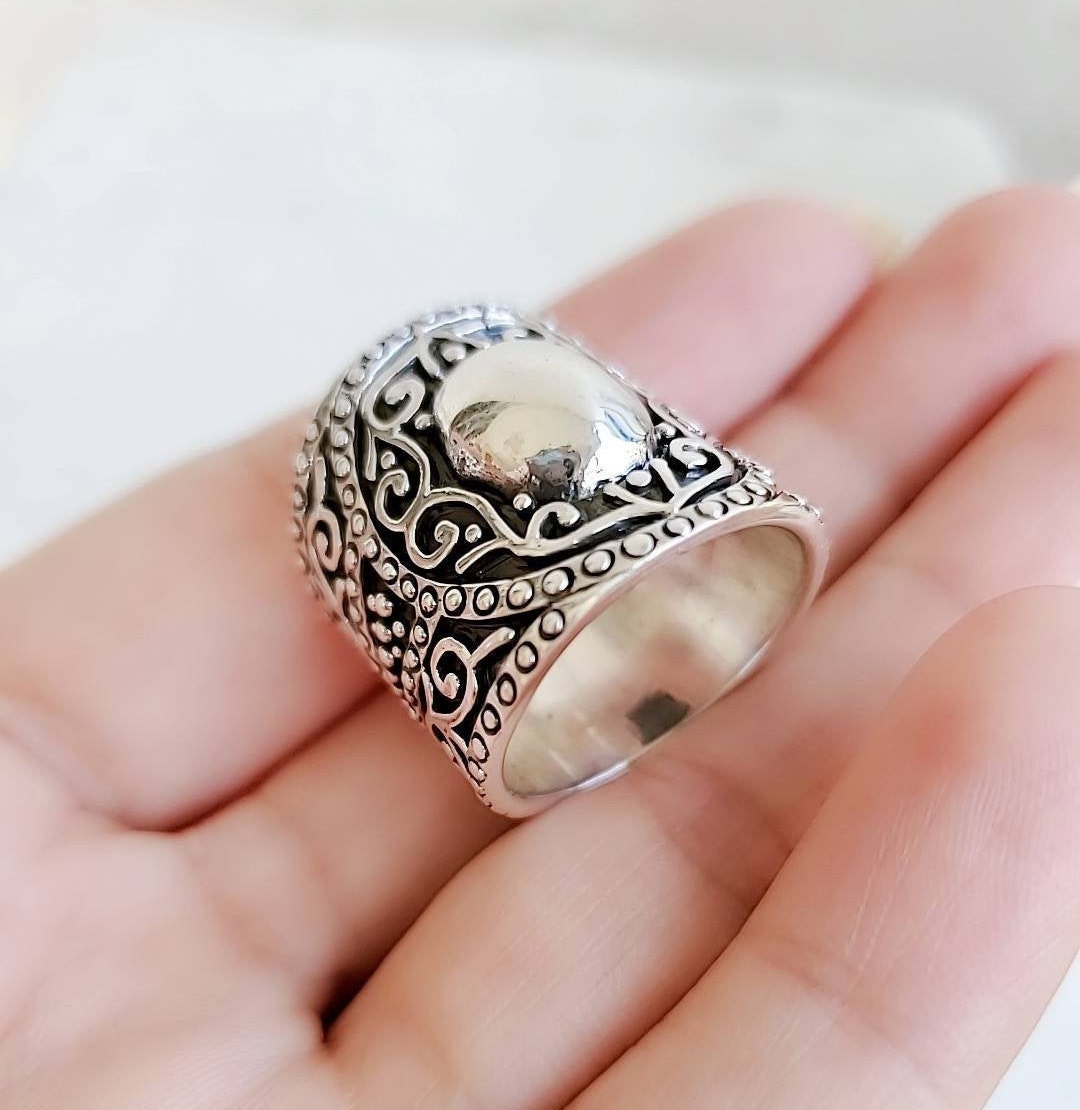 Sterling Silver Solid Concave Bold Ring - view 5